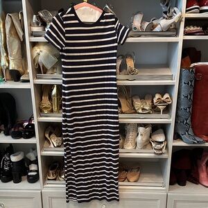 AG Adriano Goldschmied Navy and White Striped Maxi Dress